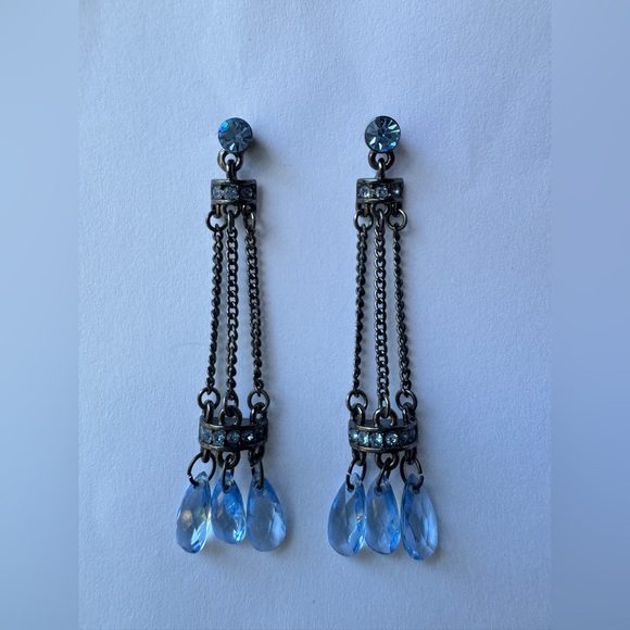 Givenchy Jewelry - GIVENCHY Signed Blue Crystal Dangle Chain Stud Earrings